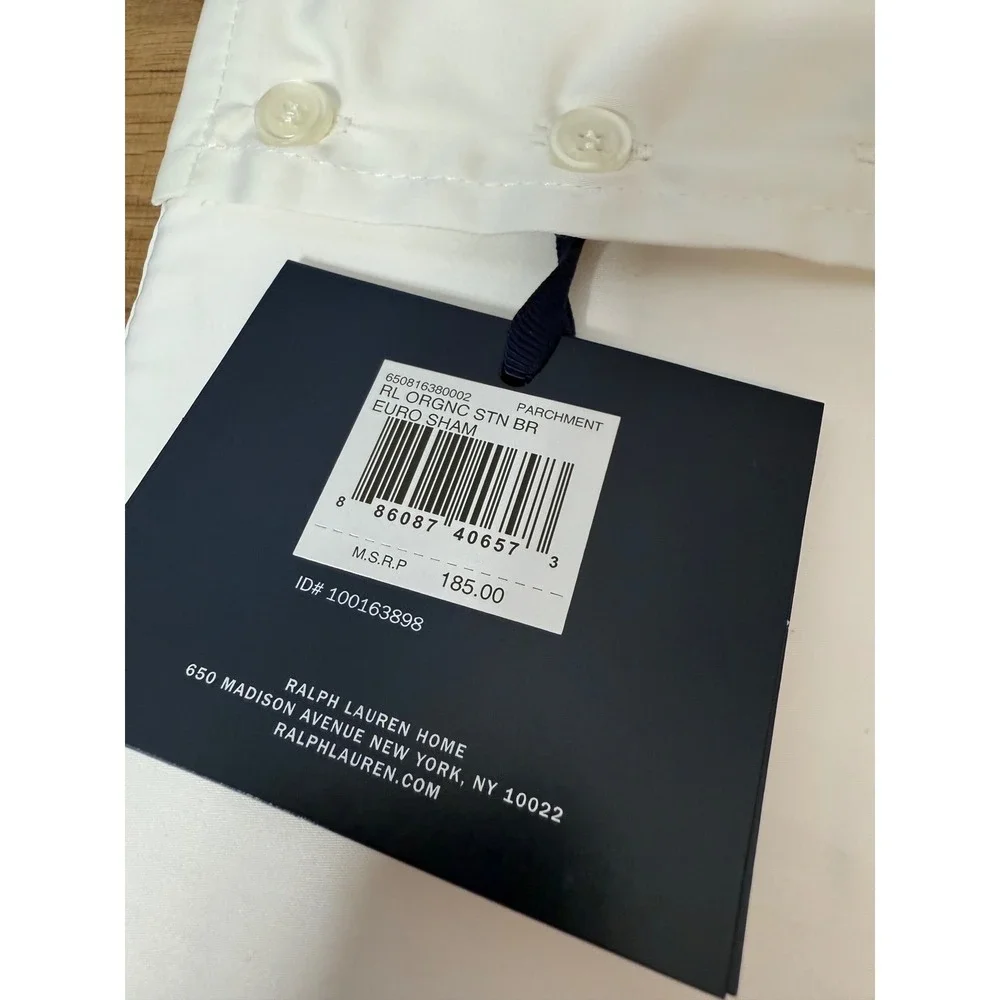 Organic Cotton Sateen‎ Border Pillow Euro Sham - Parchment NWT